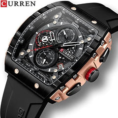 Men's waterproof chronograph watch with silicone strap, 8442 - BLACK