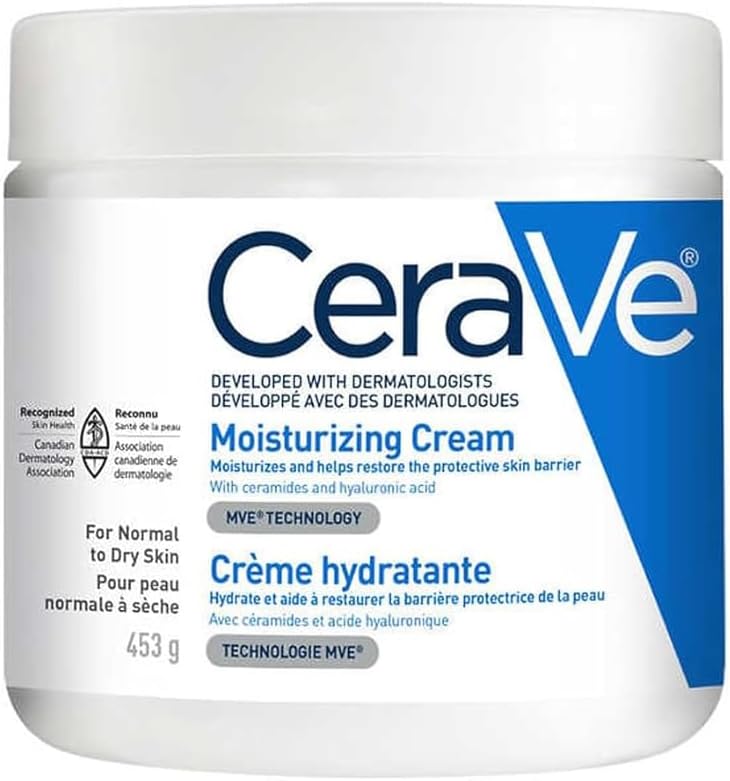 CeraVe Moisturizing Cream, Body and Face Moisturizer for Dry Skin, Body Cream with Hyaluronic Acid and Ceramides, 453g, White