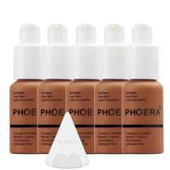 Glamza Phoera Foundation Full Coverage Makeup Set - 24hr Long Lasting Oil Control - Soft Smooth Matte Flawless Concealer Cream - Inc x5 30ml Foundation & Silicone Blender Sponge (109 Mocha)