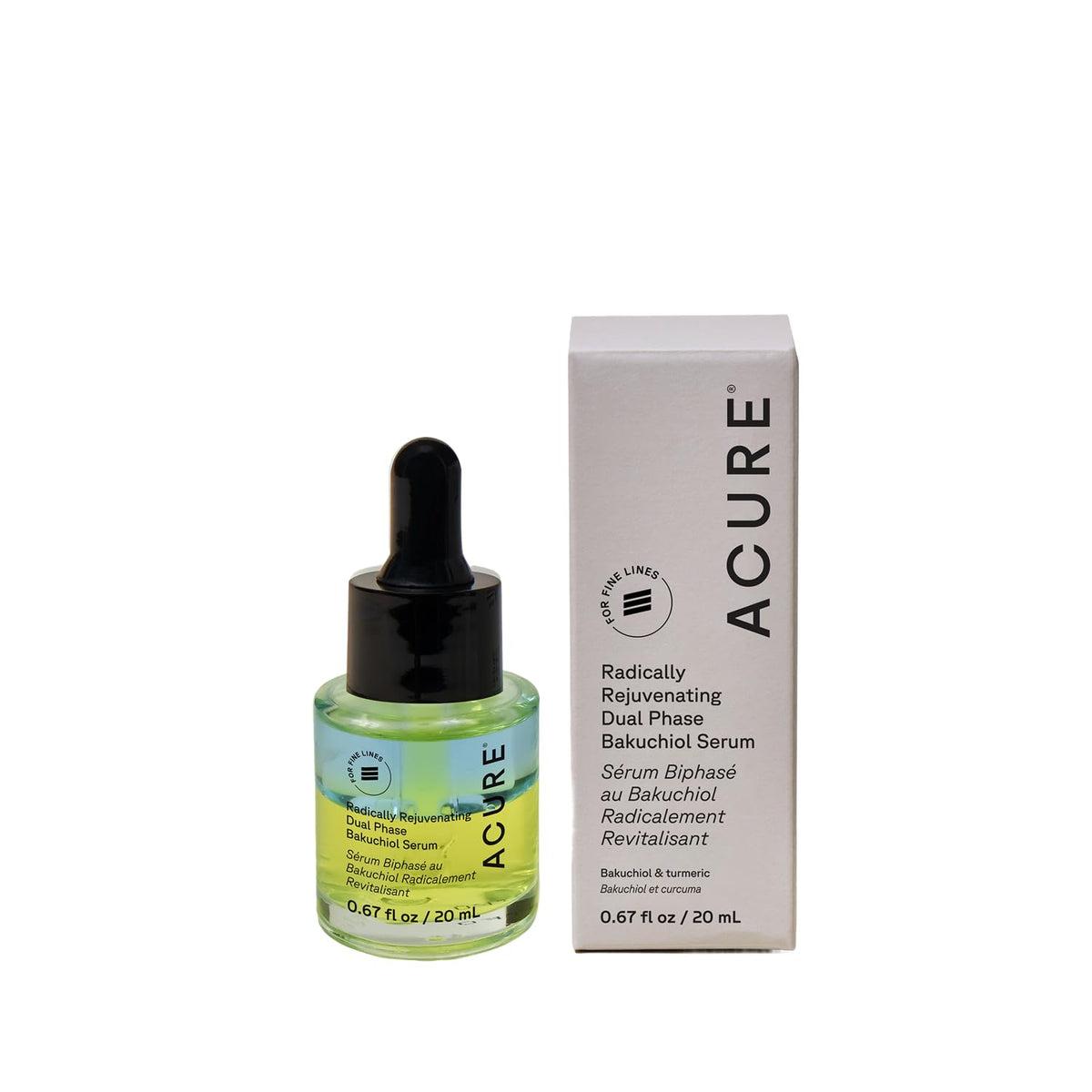 Acure Radically Rejuvenating Bakuchiol Bi-Phase Serum - Anti-Aging & Skin Soothing Support - All Natural with Eggplant, Turmeric & Bakuchiol - Skin Care, Hydrates & Protects - 0.74 oz