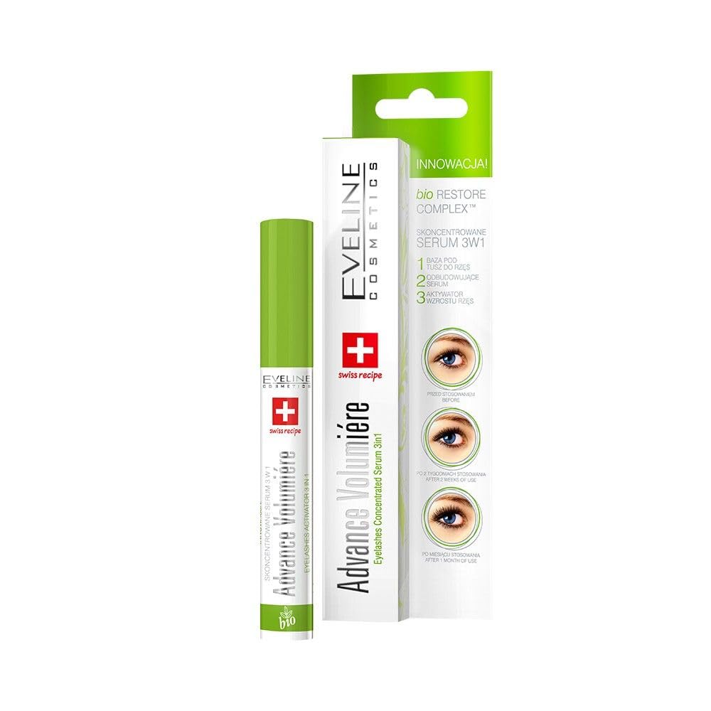 Eveline Cosmetics Concentrated Advance Volumiere Eyelash Growth Serum | 10ml | Strengthening and Thickening Long Lash Conditioner | Innovative Formula with Hyaluronic Acid