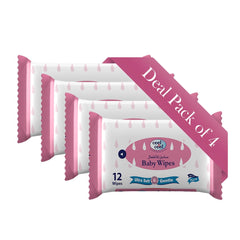 Cool & Cool Baby Wipes 12’s (Pack of 4) - Alcohol Free,Paraben Free,Vitamin E,Aloe Vera,Ultra Soft & Gentle for Sensitive & Delicate Skin- 48 Wipes