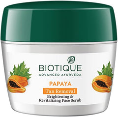 Biotique Papaya Tan Removal Brightening & Revitalizing Face Scrub | Gentle Exfoliation | Smooth and Clear Complexation | 100% Botanical Extracts| Suitable for All Skin Types | 75g