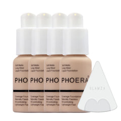 Glamza Phoera Foundation Full Coverage Makeup Set - 24hr Long Lasting Oil Control - Soft Smooth Foundation Matte Flawless Concealer Cream - Inc x4 30ml Foundation & Silicone Blender Sponge (102 Nude)