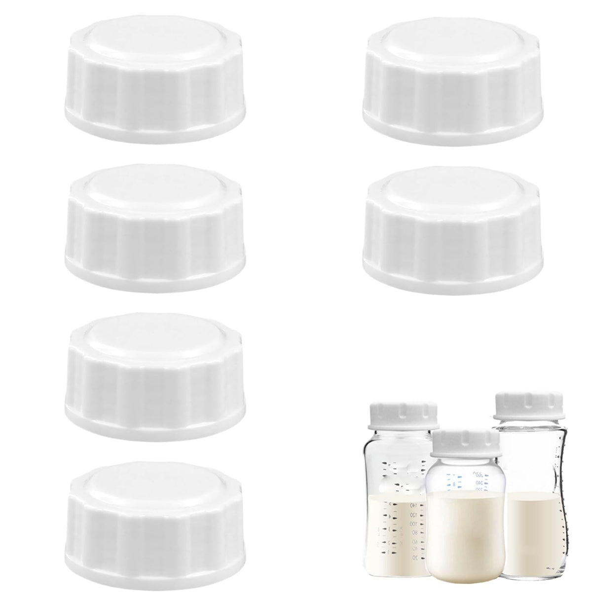 Pack of 6 Travel Bottle Caps for Avent, Baby Bottle Caps, Cap for Baby Bottles, Small, Bottle Lid Replacement Baby Bottles, for Baby Bottles, Bottle Caps Lid (White)
