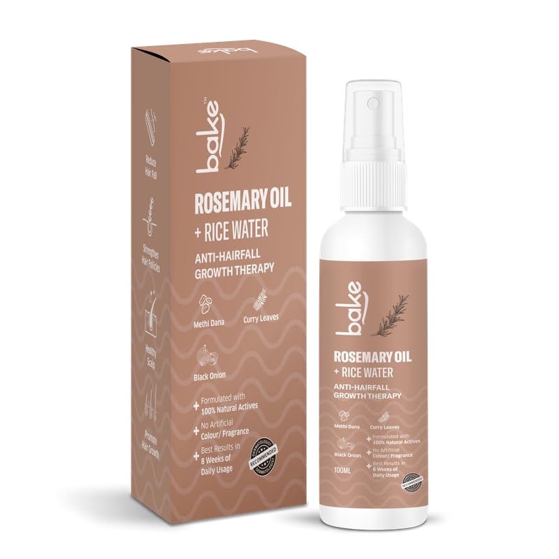 BAKE Rosemary Oil Hair Growth Serum Spray with Rice Water & Methi Dana | For Hair Fall, Hair Regrowth & Keratin Treated | Strengthen Hair Follicles | For Women & Men | 100ml (Spray)