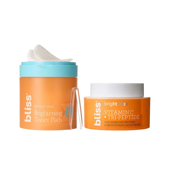 Bliss Bright Idea Vitamin C Toner Pads & Vitamin C + Tri-Peptide Brightening Serum Duo– Antioxidant Skincare Bundle for Radiant Skin – Targets Dark Spots, Uneven Texture, and Dullness – Clean, Vegan