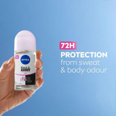 NIVEA Black & White Invisible Antiperspirant Roll-On Deodorant for Women, Clear, 72H Active Protection, 5IN1, Anti-Odour, Sweat, Stains, Residues & Irritation, 50ml