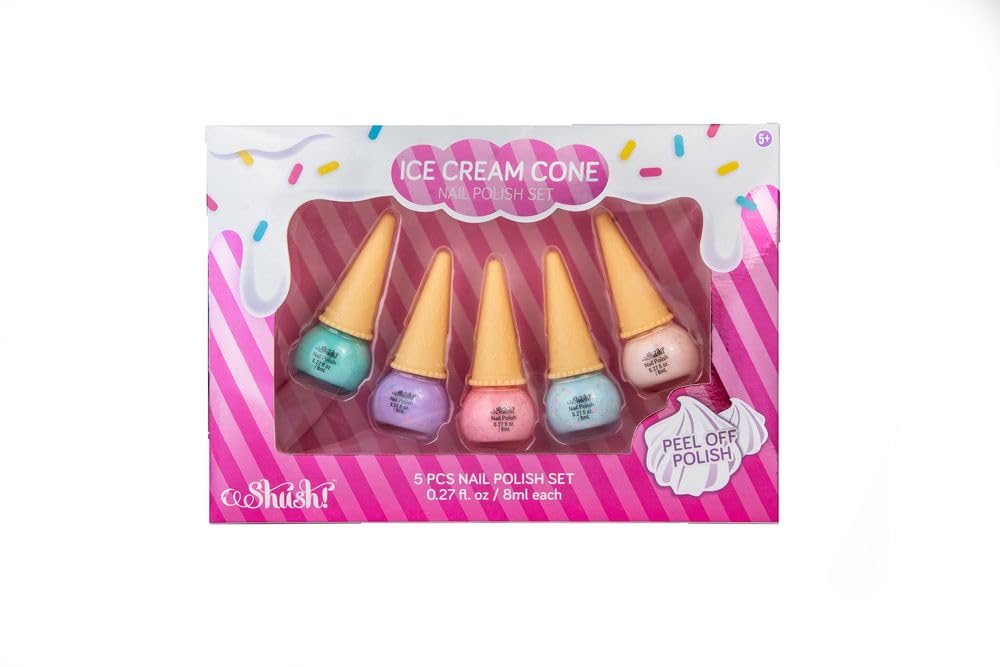 Shush! - Ice Cream Cone 5 Pcs Nail Polish Set, Water Based Nail Polish Set For Age 5+ & Up, Non Toxic and Safe for Kids