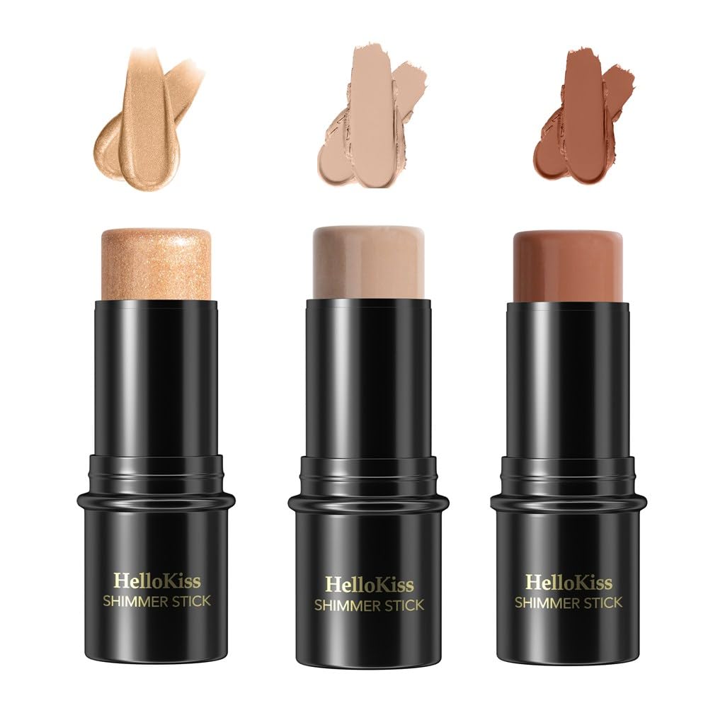 LEVGLAKE 3 Colors Cream Contour Highlighter Stick Face Make up Kit, Creme Bronzer Foundation Shaping Trimming Stick Wand