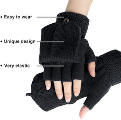Fingerless Gloves for Women, Winter Warm Knitted Gloves Convertible Mittens Flap Cover, Winter Gloves for Women & Men (2 Pairs)