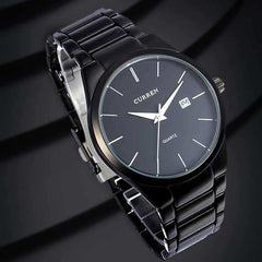 CURREN Men's Analog Watch Black Stainless Steel Case Black Dial Date Window Black Stainless Steel Bracelet