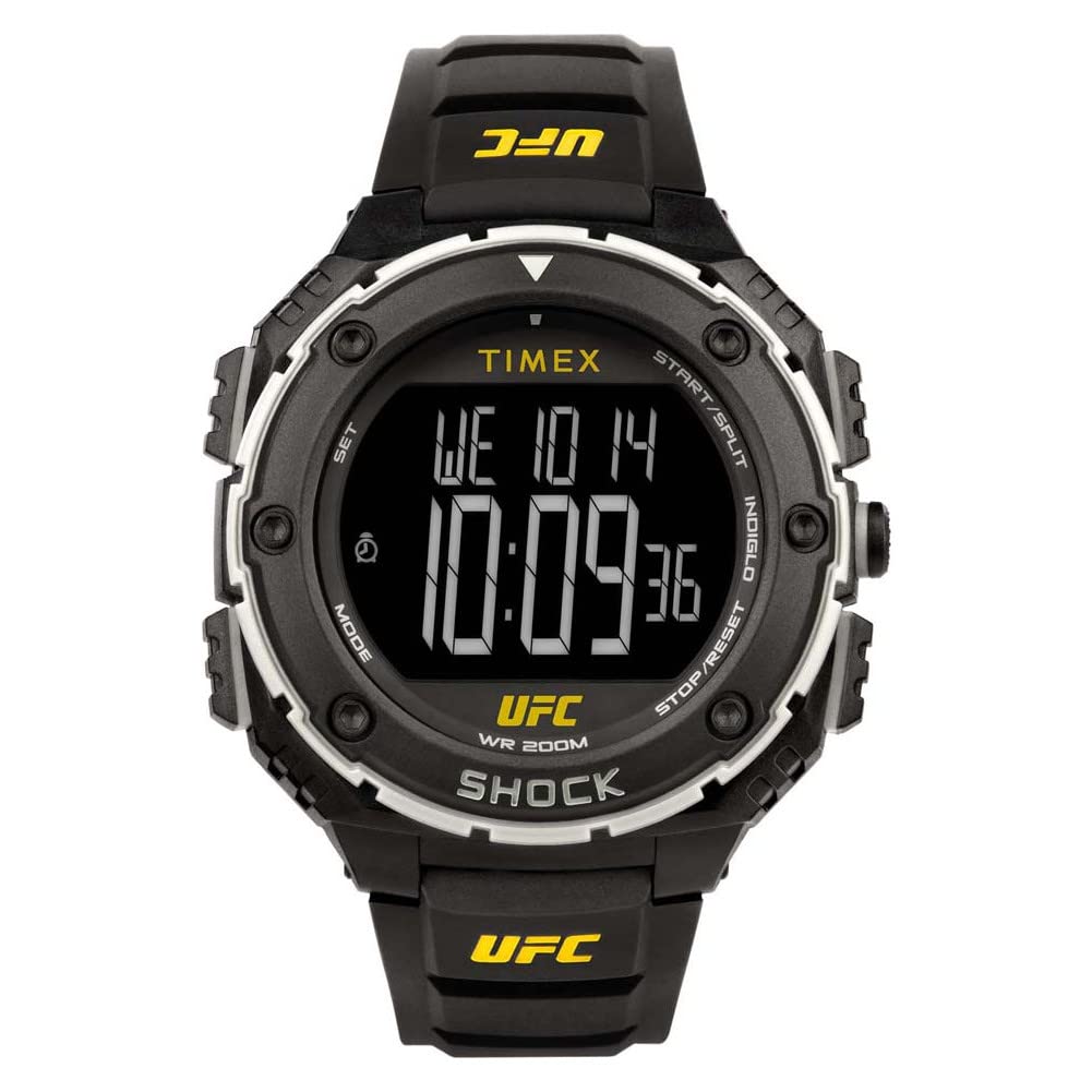 Timex UFC Men's Shock Oversize 50mm Watch - Black Strap Digital Dial Black Case, Black, - Black/Digital/Yellow Digital
