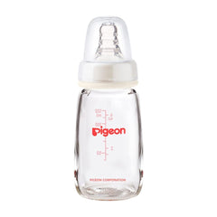 Pigeon Slim Neck Glass Bottle, Clear Cap, Ultra Soft Silicone Nipple, Anti-Colic, Durable & Long Lasting, BPA & BPS Free, White/Clear, 120ml