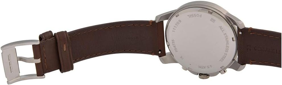 Fossil Leather Mens Quartz Watch Brown & White