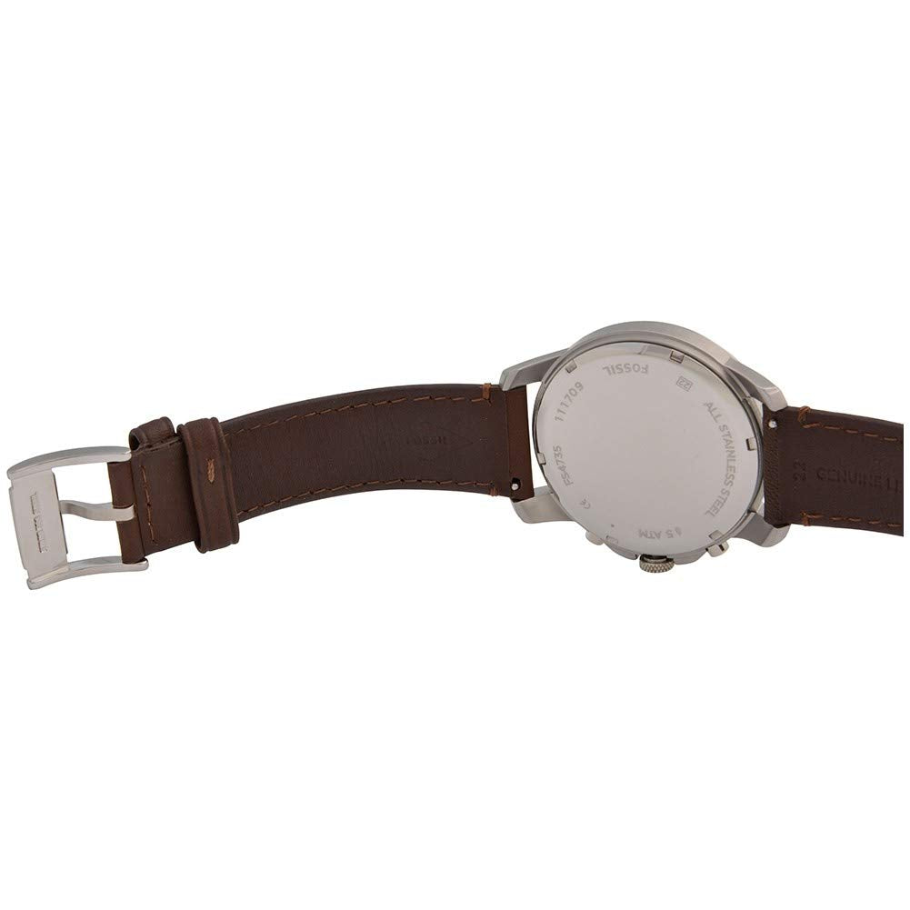 Fossil Leather Mens Quartz Watch Brown & White