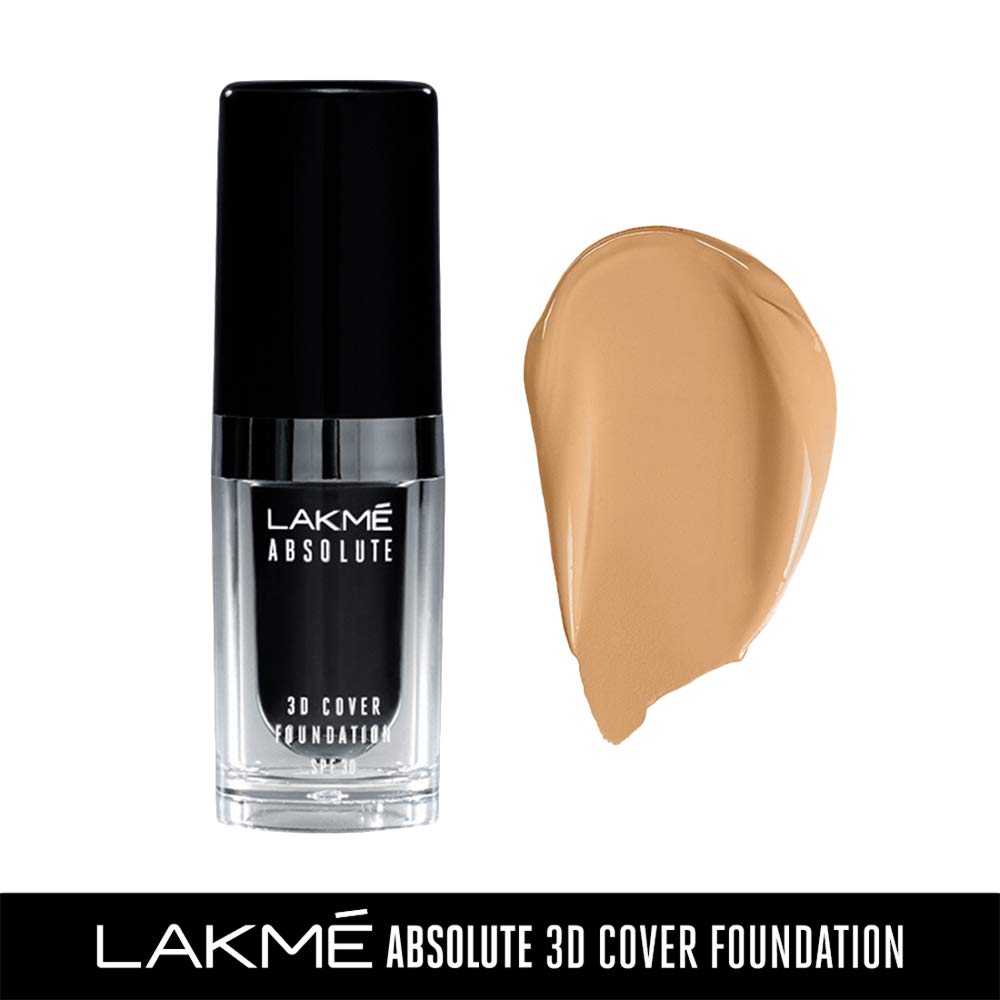 Lakmé Absolute 3D Cover Liquid Foundation Velvet Finish, Cool Tan, 15ml