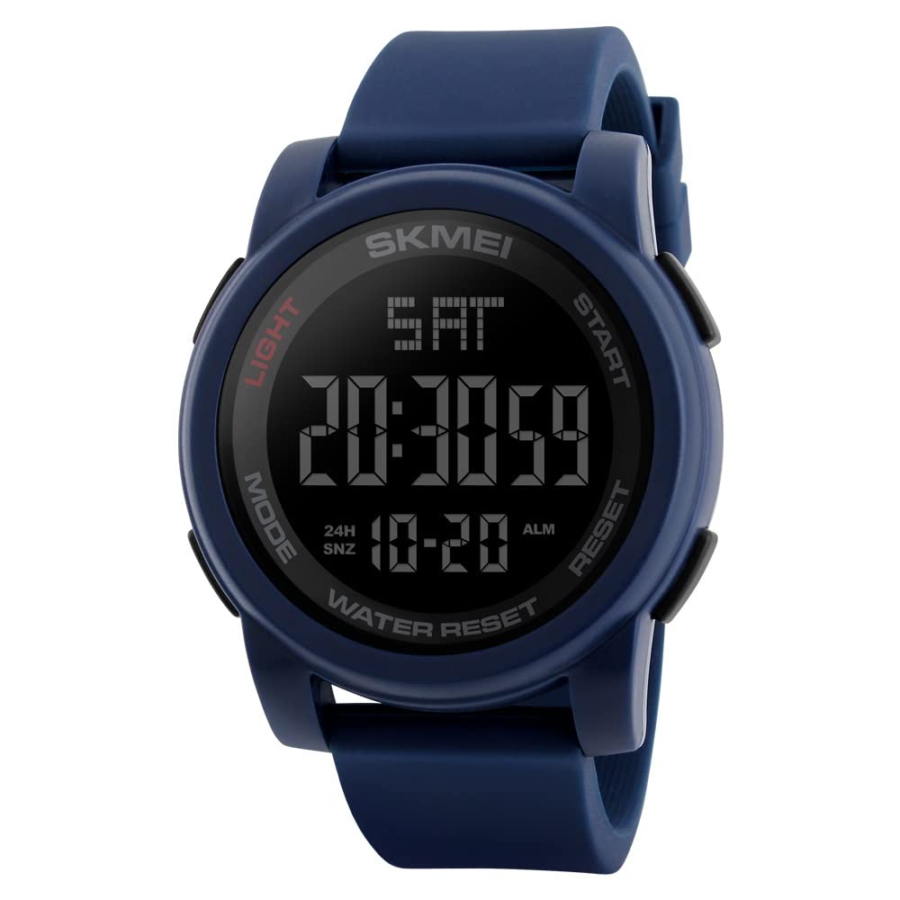 SKMEI Men's Digital Sports Wrist Watch LED Screen Large Face Electronics Military Watches Waterproof Alarm Stopwatch Back Light Outdoor Casual Black Watch - 1257 - Blue