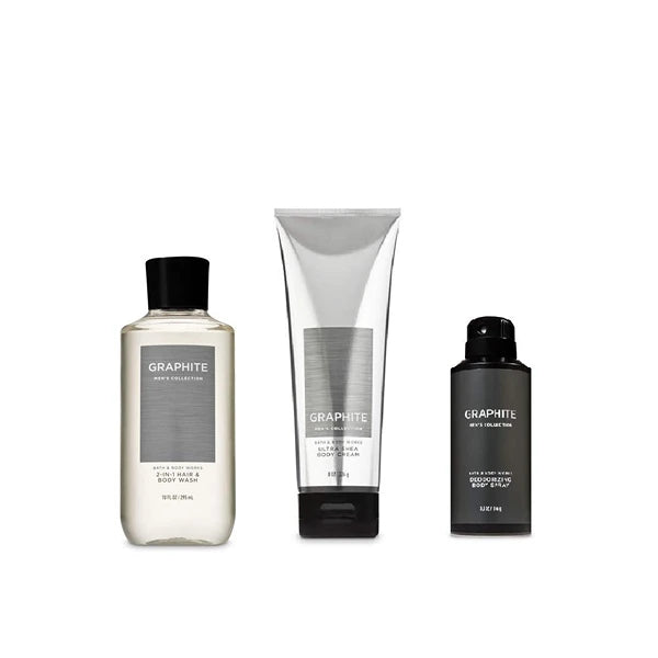 Bath & Body Works Graphite (2019 Edition) 2-in-1 Hair + Body Wash, Ultra Shea Body Cream and Graphite Deodorizing Body Spray