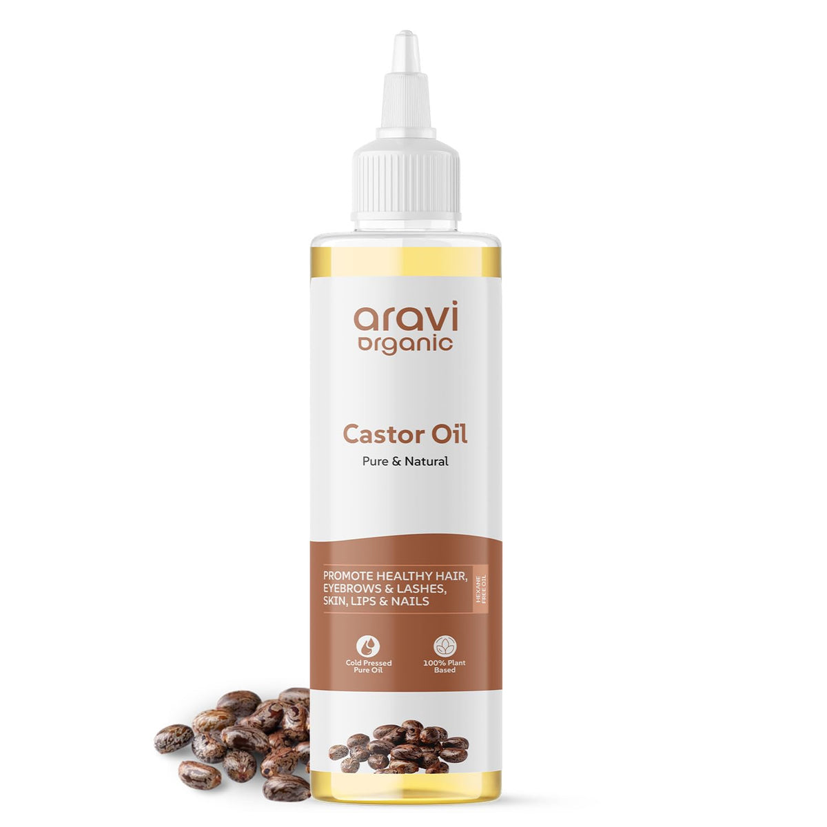 Aravi Organic 100% Pure Cold Pressed Castor Oil - For Healthy Hair and Skin - 200 ml