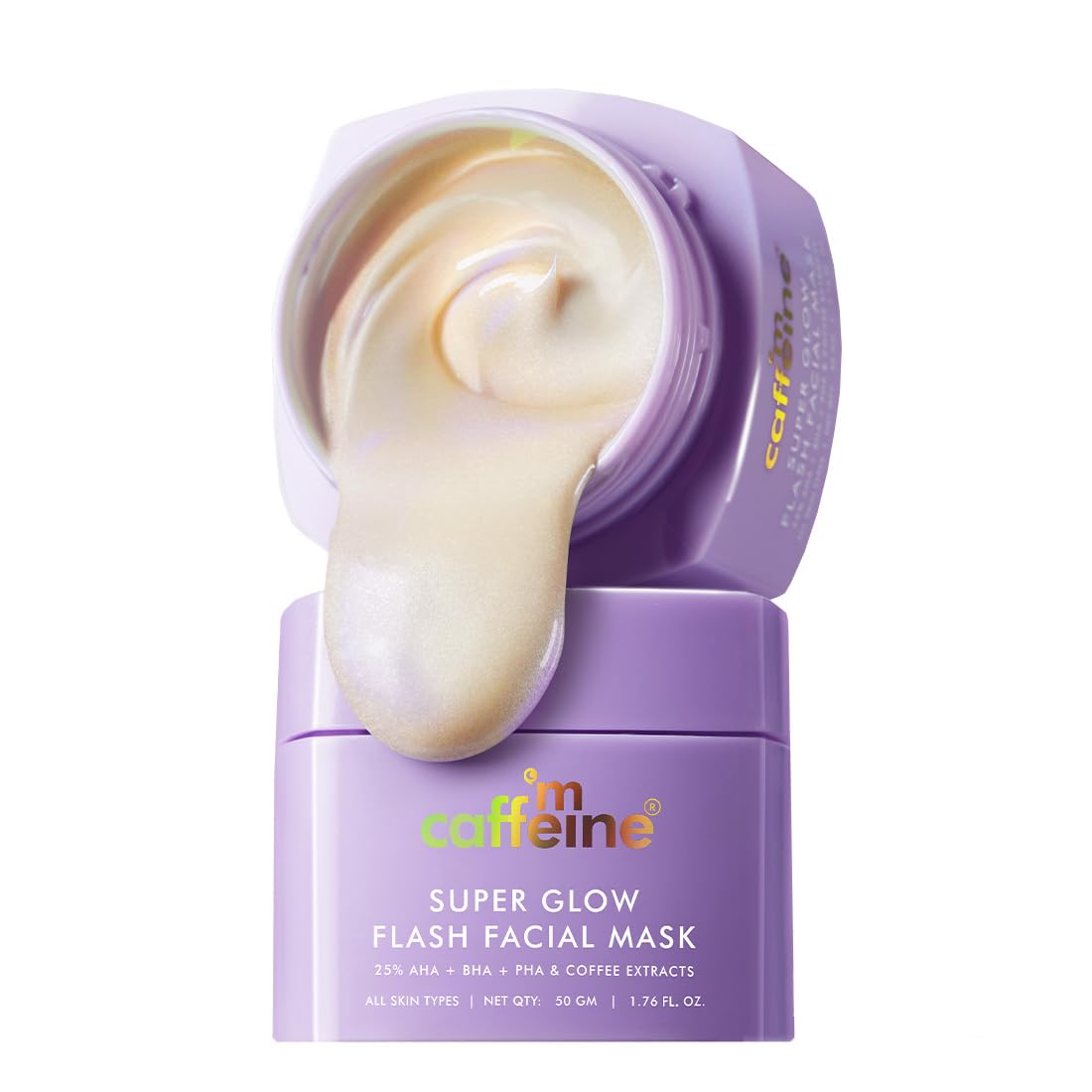 MCaffeine Super Glow Flash Facial 25% AHA+BHA+PHA Face Mask | Glow Face Pack | Instant Brightening | Unclogs Pores, Removes Blackhead & Dead Skin | Tan Removal | Color Changing Mask - 50gm
