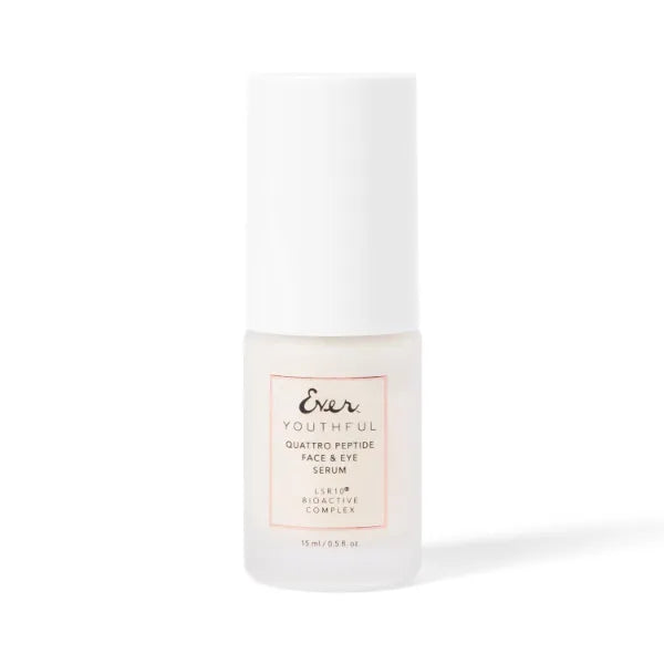 EVER Travel Youthful Quattro Peptide Face & Eye Serum with LSR10 — Portable Size for On-the-Go Firming & Smoothing Treatment, 0.5 oz.