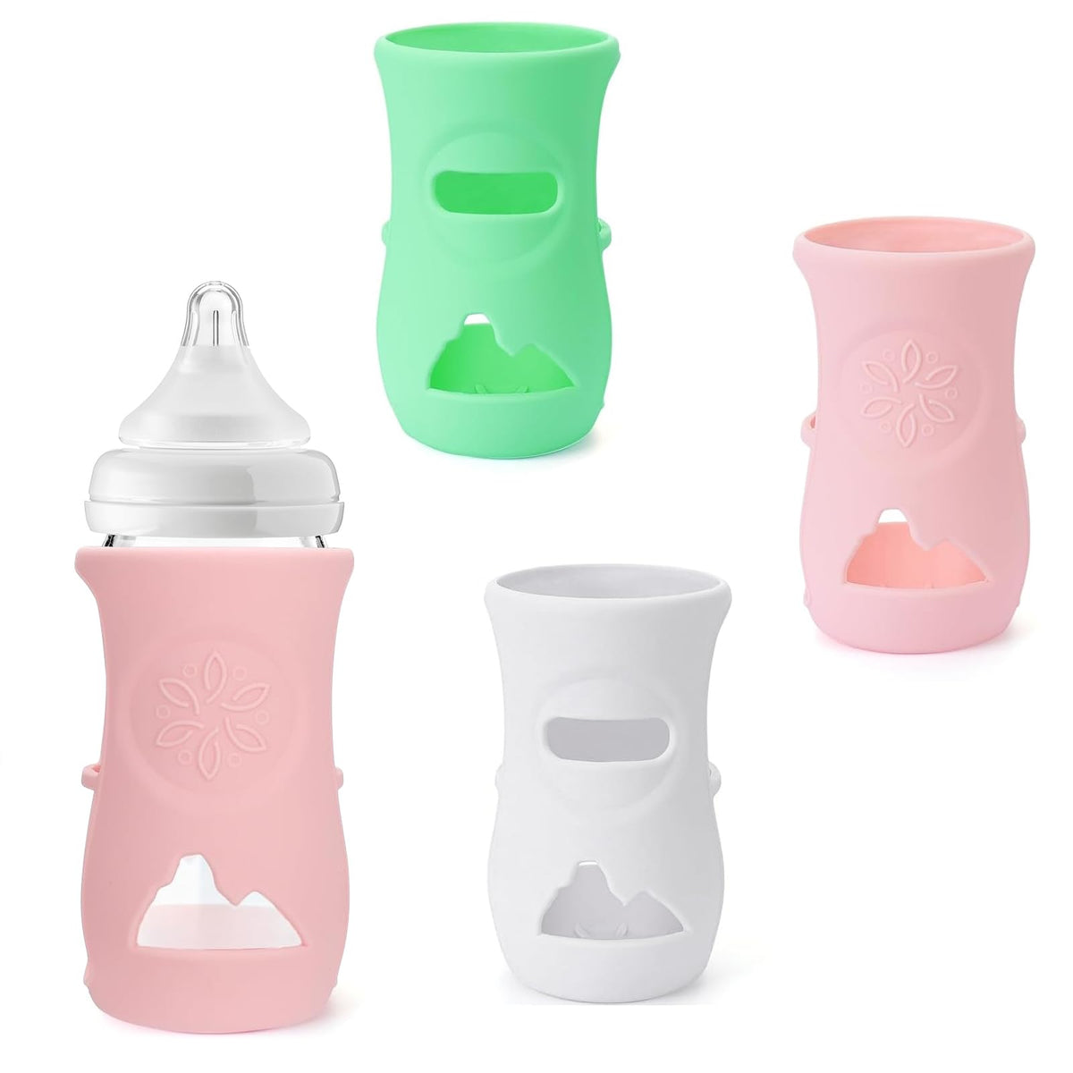 heqxwl 3 Pack Silicone Sleeve for Avent Glass Baby Bottles, Anti Breakage Baby Bottle Holder, Natural Glass Bottles Protective Cover, Compatible with Avent Baby Bottle (8 Ounce)
