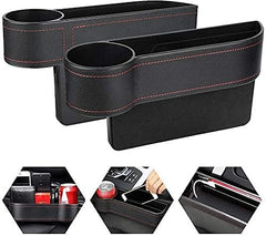 REKOBON Car Seat Gap Filler Pack of 2, Car Seat Gap Storage Box with Cup Holder, PU Leather Car Organizer Front Seat Filler for Drive and Passenger Side