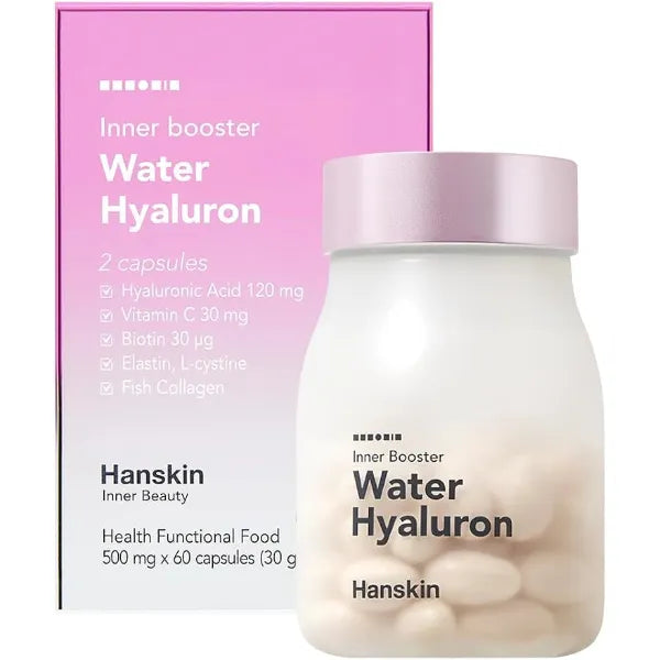 Hanskin Hyaluronic Acid Supplements for Hair, Skin, Wrinkles & Nails L Cysteine, Biotin, Vitamin C, Collagen Nutritional Supplement for Healthy Skin 60 Capsules