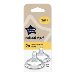 Tommee Tippee Natural Start Baby Bottle Teats, Medium Flow, 3+ Months, Breast-Like for a Natural Latch, Anti-colic Valve, Soft Silicone, Pack of 2