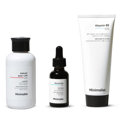 Minimalist Oily Skincare Kit Routine Kit For Women Men Face Wash Serum Moisturizer, 3 Piece Set, White