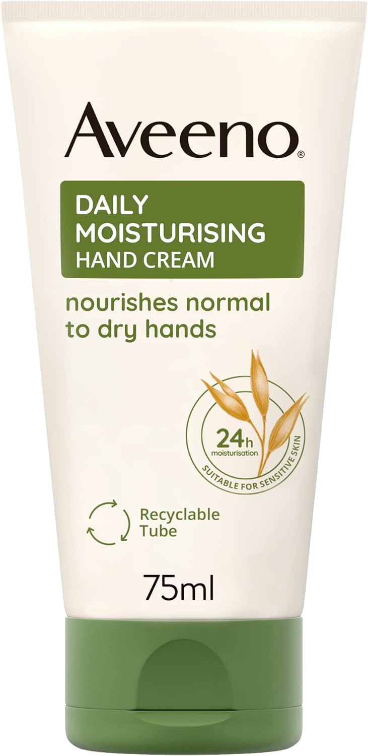 Aveeno Daily Moisturising Hand Cream, With Nourishing Oat, Suitable For Sensitive Skin, 24-Hour Moisturisation, Protects Hands from Dryness, Unscented Non-Greasy and Fast Absorbing Formula, 75ml
