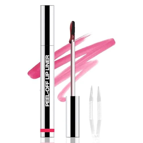 FeiCuiYun Peel Off Matte Liquid Lip Gloss Stain Lip Liner with Tweezer, Delicate Pink Peel Off Lip Stain, Long Lasting & Waterproof Lipstick Tattoo, Transfer Proof Lip Gloss for All Skin Types