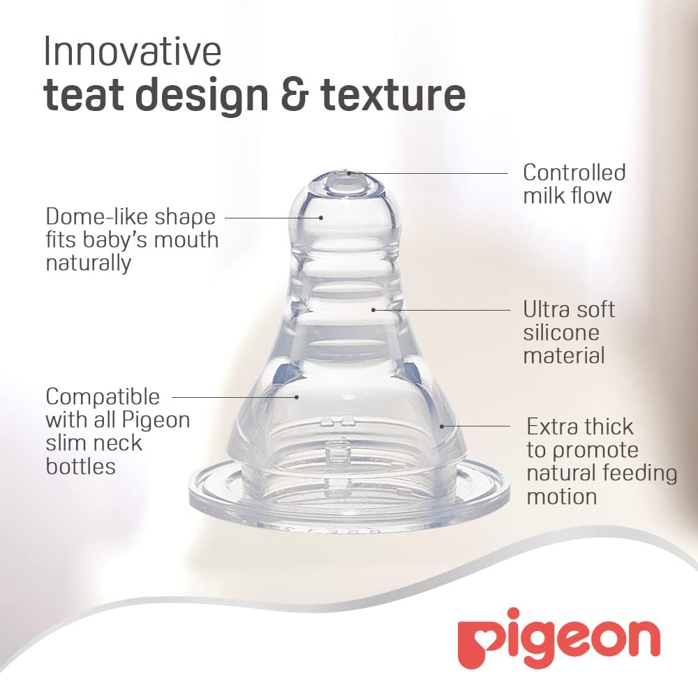 Pigeon Slim Neck Glass Bottle, Clear Cap, Ultra Soft Silicone Nipple, Anti-Colic, Durable & Long Lasting, BPA & BPS Free, White/Clear, 120ml