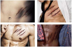 Halloween Zombie Scars Tattoos With Fake Scab Makeup Decoration Terror Wound Blood Injury Sticker (4 pack)