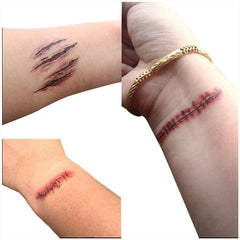 Halloween Zombie Scars Tattoos With Fake Scab Makeup Decoration Terror Wound Blood Injury Sticker (4 pack)