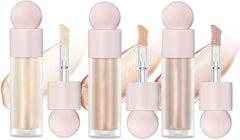 3Pcs Liquid Highlighter, Stick Liquid Luminizer Makeup Liquid Illuminator Face Highlighter, Liquid Luminizer Shimmer Stick with Cushion Applicator, Natural Glow Makeup Sparkly Highlighters for Face