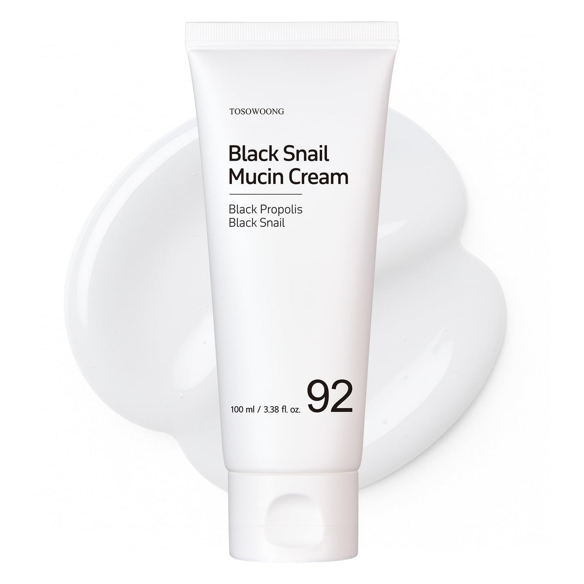 TOSOWOONG Black Snail Mucin 92% Face Cream with Propolis, 920,768ppm Black Snail Mucin, Lightweight Moisturizing Cream, Korean Skin Care, 100ml, 3.38 fl. oz