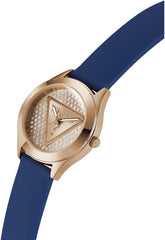 GUESS P RS GLD CS/SUN RS GLD GLITZ DL W/P RS GLD LOGO/BLUE SMTH SILICONE STRP