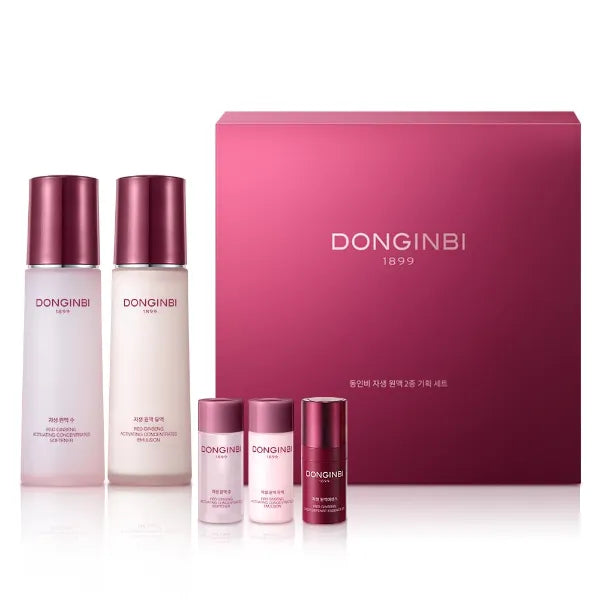 Donginbi Red Ginseng Activating Concentrated Set - Vegan Firming & Skin Barrier Repair Toner(4.4 floz) & Essence(4.4 floz), Moisturizer for Face, Korean Ginseng Skin Care Set Gifts