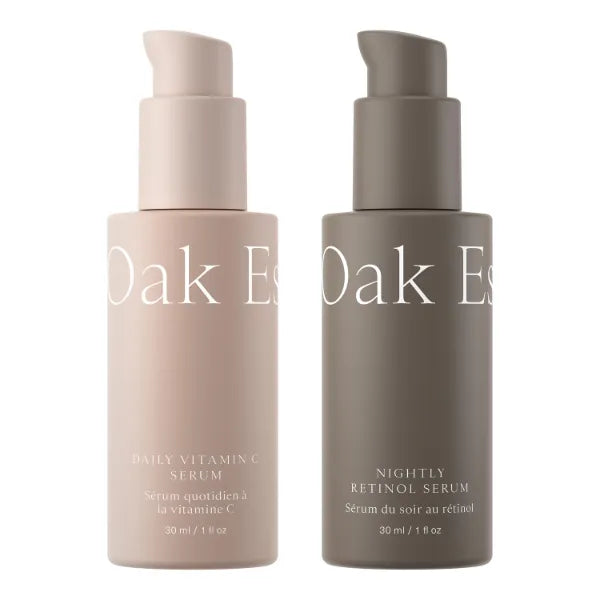 Oak Essentials The Serums Bundle, 2-Piece Skincare Set: Daily Vitamin C and Nightly Retinol Face Serums