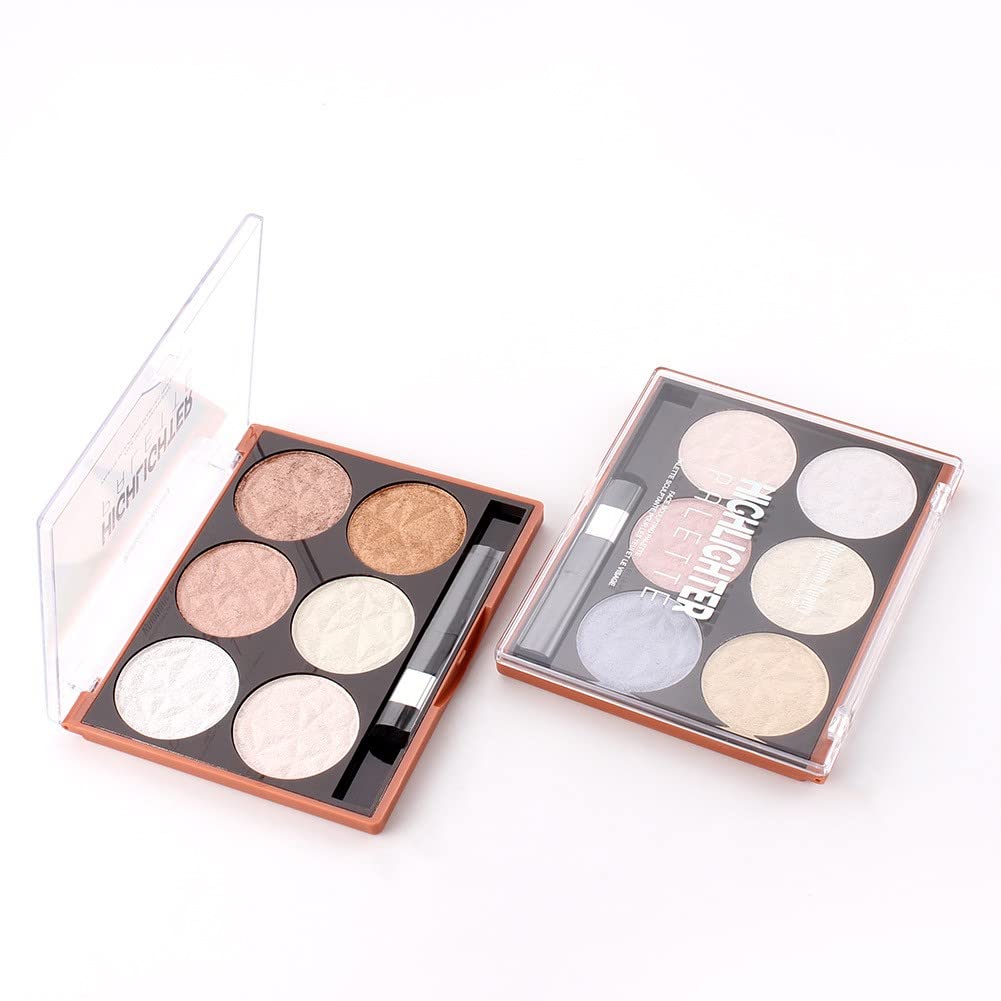 6 Color Highlighter Powder Palettes Makeup Palettes Facial Bronzers Palettes Highlighter Triple Bake Long Lasting Brilliant Lighten Skin Color Face Make Up Palettes My Amazing Finishing (A, One Size)