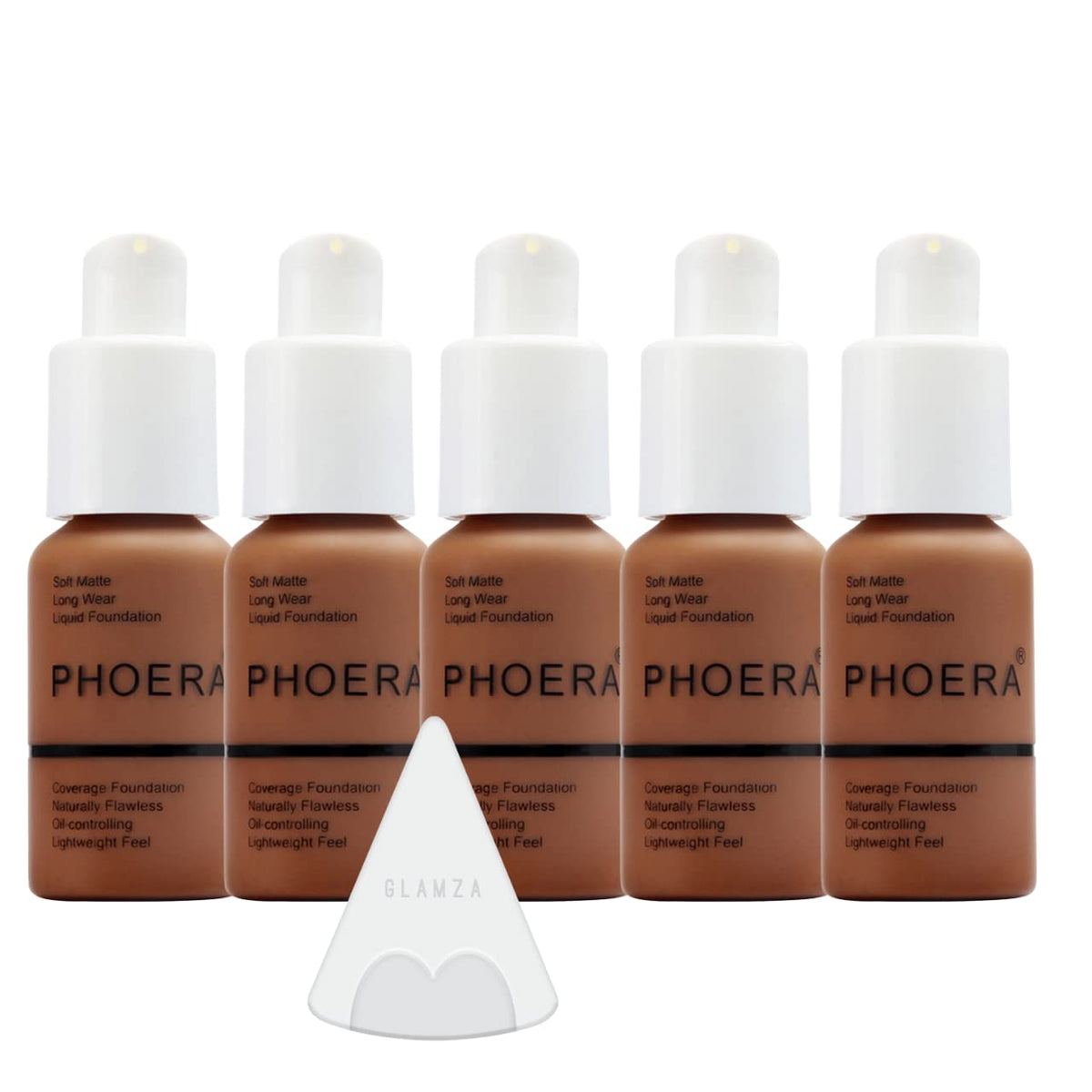Glamza Phoera Foundation Full Coverage Makeup Set - 24hr Long Lasting Oil Control - Soft Smooth Matte Flawless Concealer Cream - Inc x5 30ml Foundation & Silicone Blender Sponge (110 Truffle)