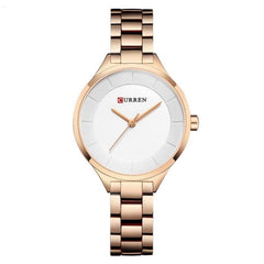 CURREN Ladies Analog Watch Rose Gold Stainless Steel Case White Dial Rose Gold Stainless Steel Bracelet