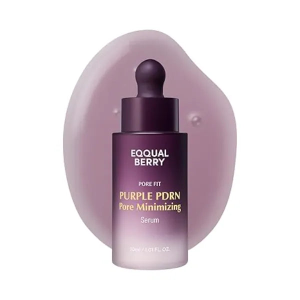 EQQUALBERRY Purple PDRN Pore Minimizing Serum Vegan Collagen & Peptides for Pore Refining & Skin Elasticity Niacinamide & CICA Exosome for Calming Korean Glass Skin, 1.01 FL OZ