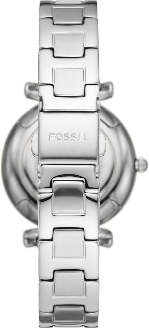 Fossil women's carlie three-hand date, stainless steel watch, es5157, silver, bracelet