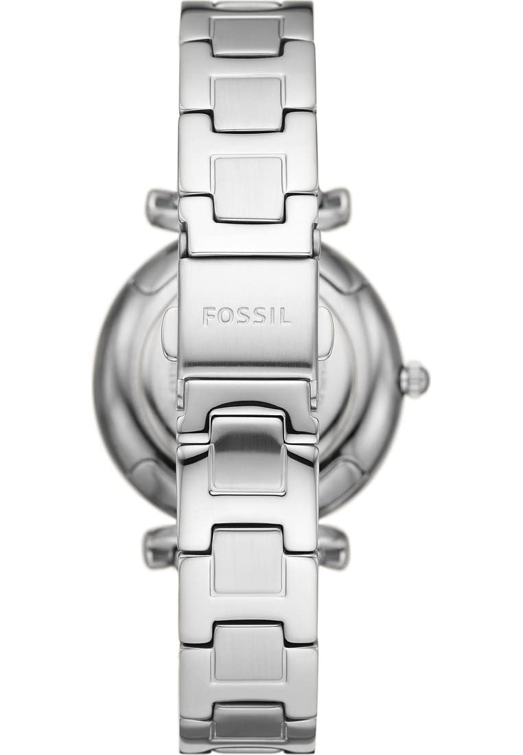 Fossil women's carlie three-hand date, stainless steel watch, es5157, silver, bracelet