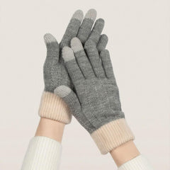 NALACAL Winter Gloves, Women Touch Screen Knitted Thermal Grey Wool Soft Lining Elastic Cuff Mittens, for Hiking Cycling Driving Skiing Outdoor Sports