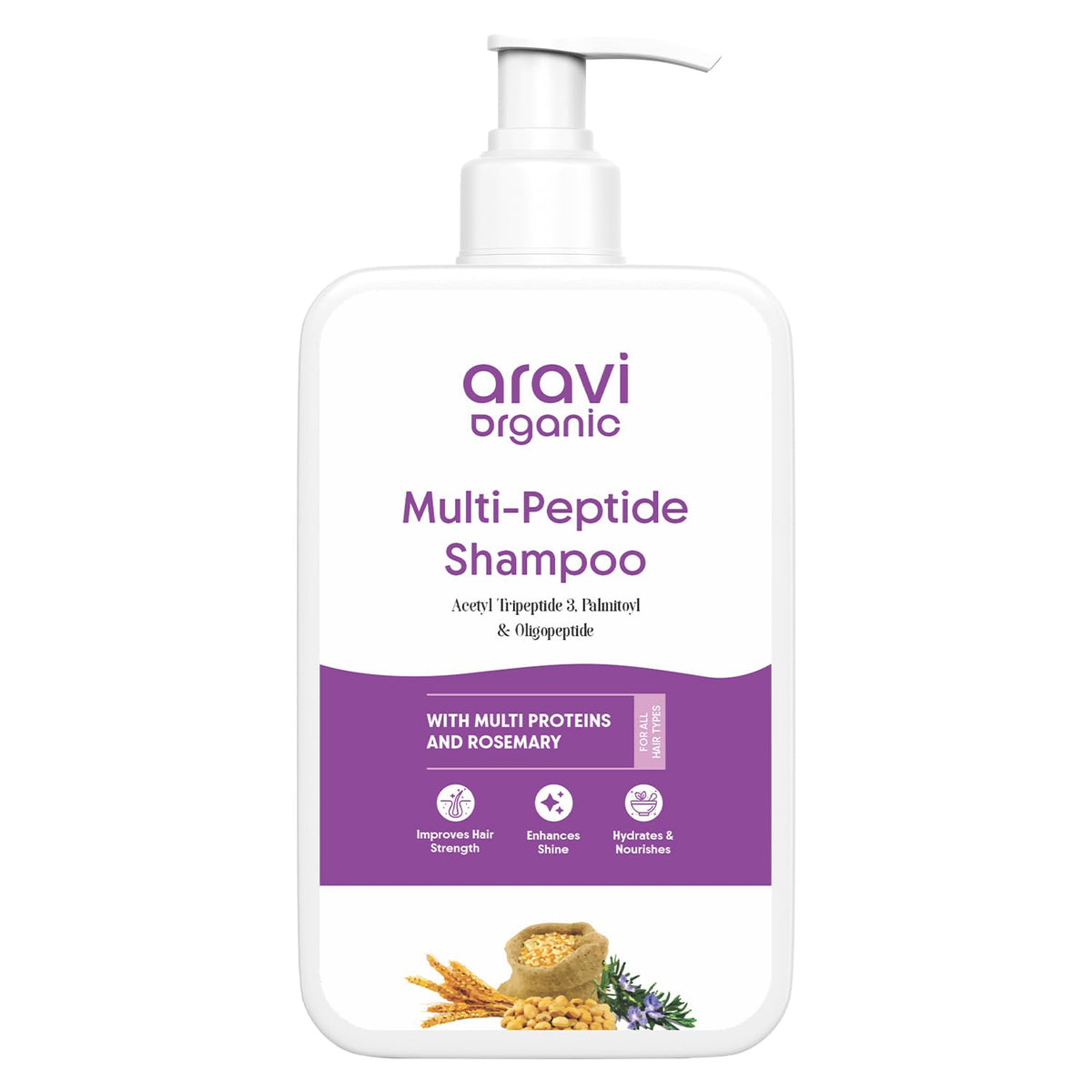 Aravi Organic Multi Peptide Hairfall Shampoo - Acetyl Tripeptide 3, Palmitoyl, Oligopeptide & Rosemary - 200 ml