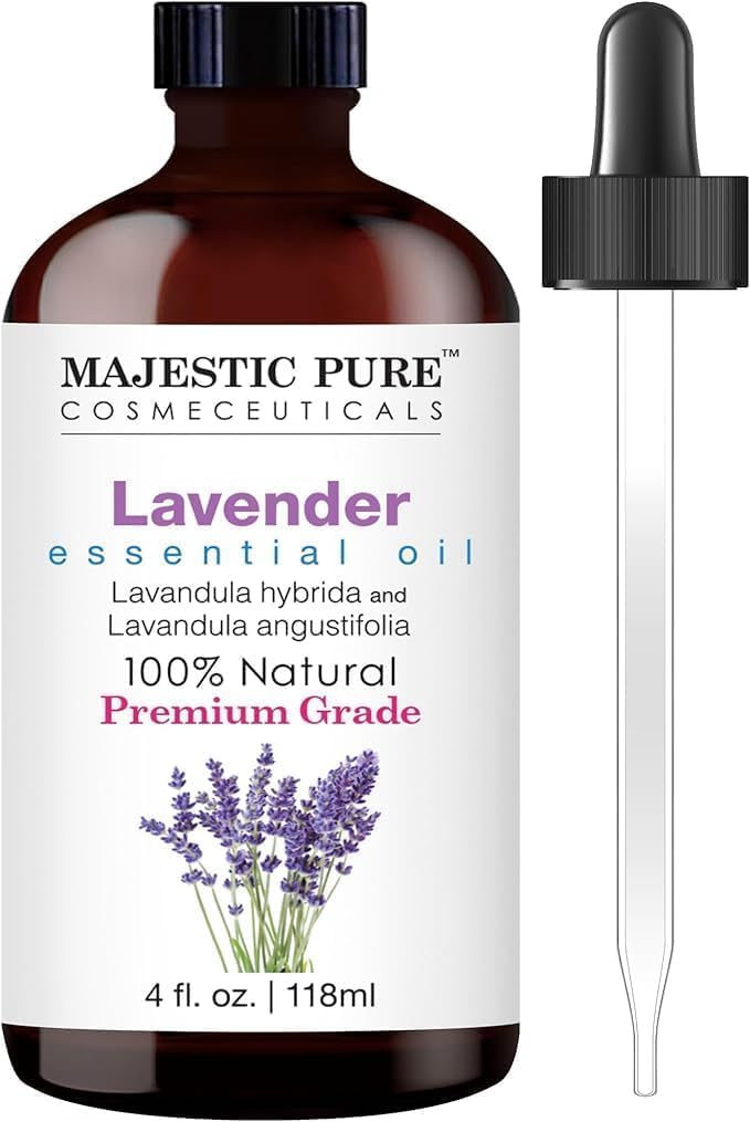 MAJESTIC PURE Lavender Essential Oil - Huge 118 ml with Glass Dropper | 100% Pure and Natural Lavender Oil | Premium Grade Essential Oils for Diffusers, Skin, Aromatherapy, Massage - Lavender1